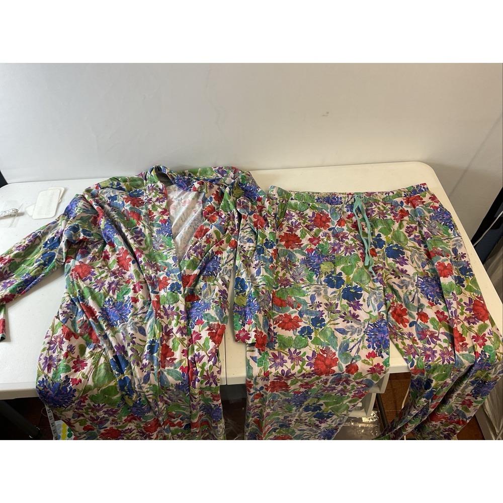 Peruvian Connection women's Plein Air robe floral Pima cotton and Pj Pants  L